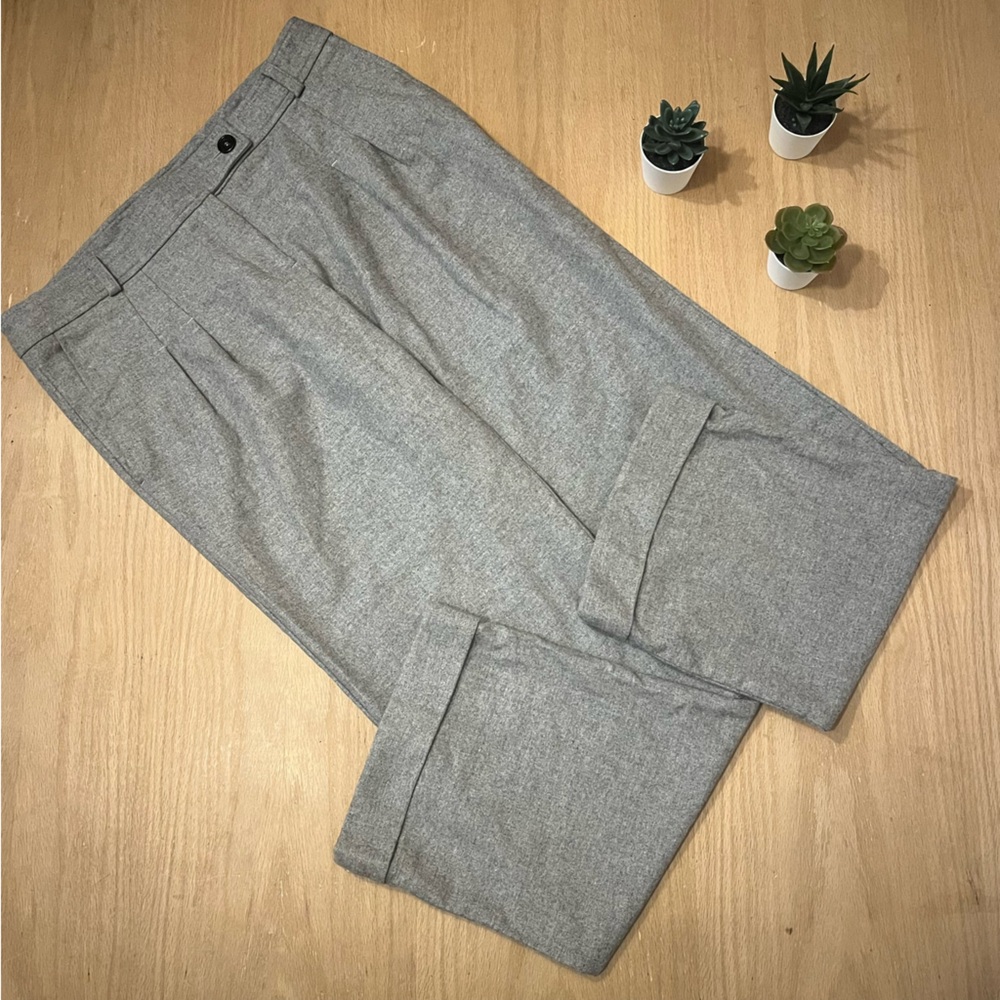 Burberry London Wide Leg Cuffed Wool Pants